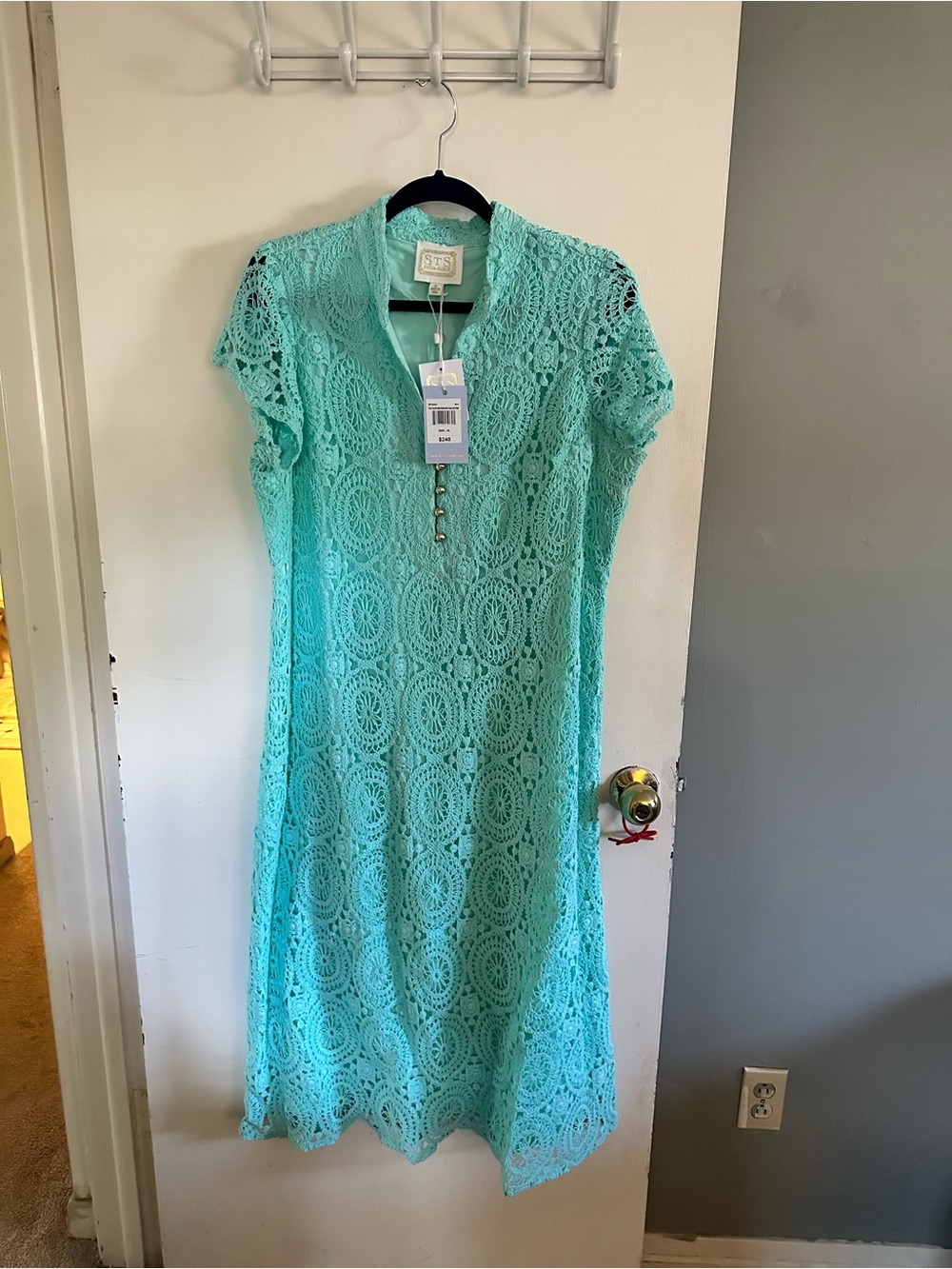 BNWT Sail to Sable Mint Crochet Lace Short Sleeve Midi Dress - Picture 9 of 9